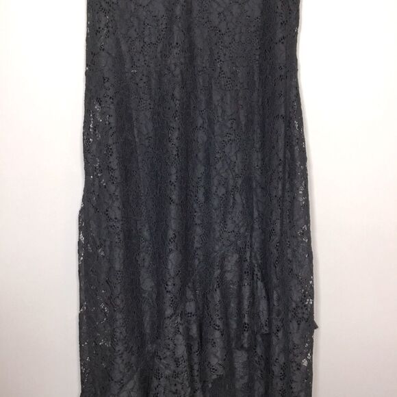 Formal black lace sleeveless dress with dress lining asymmetrical ruffle size M - Picture 8 of 11